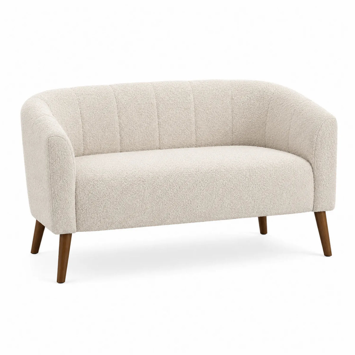 Sofá de dos plazas en tejido bouclé beige con patas de madera 120cm
