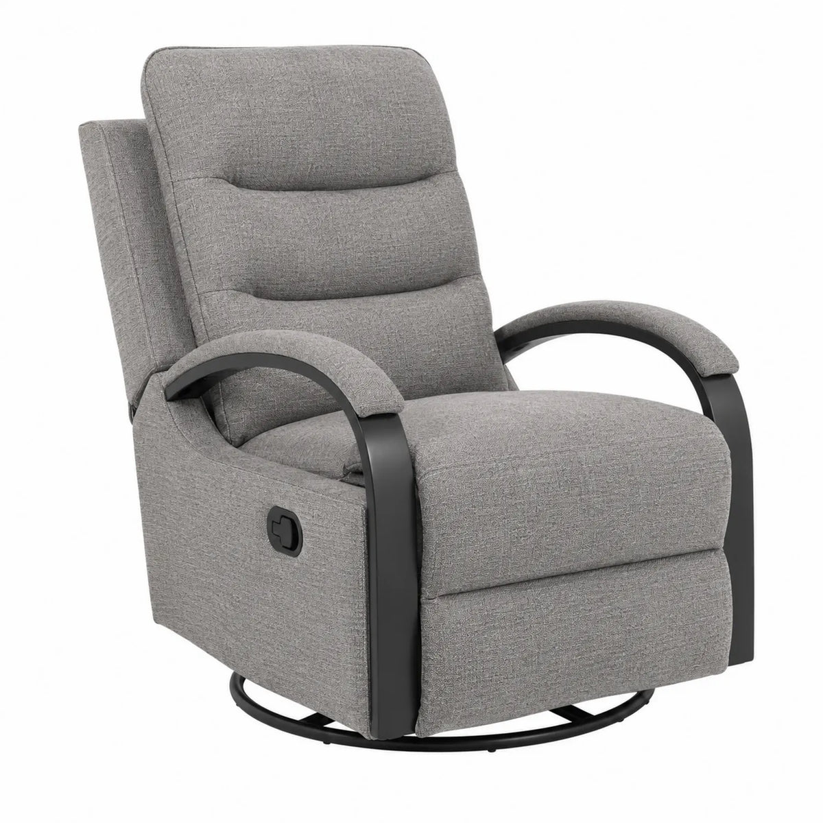 Sillón reclinable en poliéster gris con reposabrazos metálicos