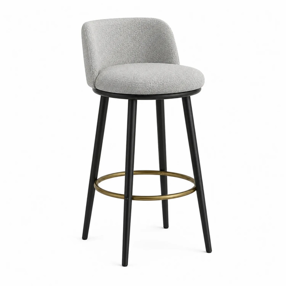 Taburete de tela poliéster gris y metal negro con reposapiés