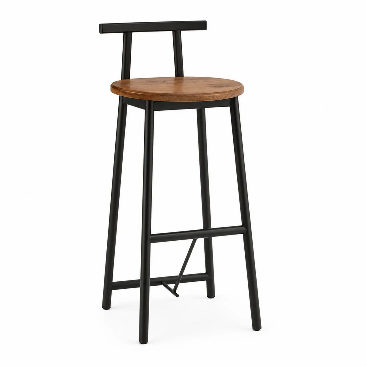 Taburete de Bar Altura Alta Asiento Madera Maciza Estructura Acero 75 cm