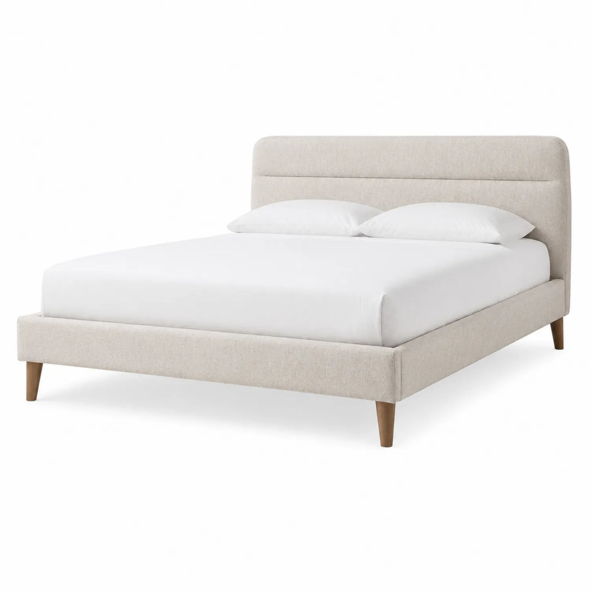 Cama de tela beige con patas de madera 200x160 cm