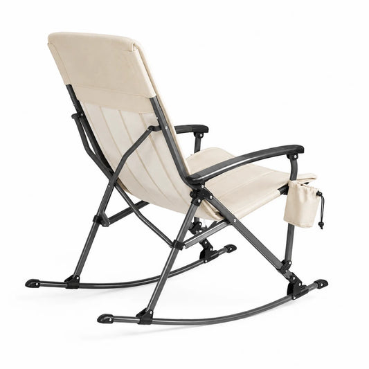 Silla mecedora plegable de acero y poliéster beige