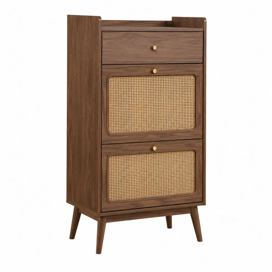 Gabinete de madera y ratán marrón 120cm alto