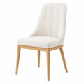 Silla de comedor de tela beige con patas de madera