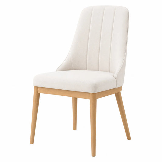 Silla de comedor de tela beige con patas de madera