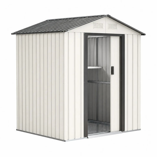 Cobertizo de metal gris crema 200x130x185 cm