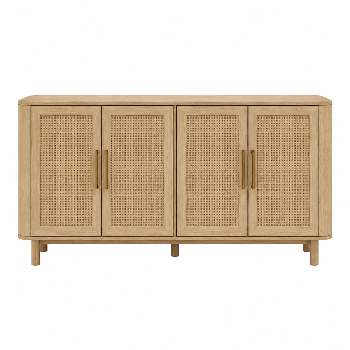 Aparador de Madera y Ratán Natural 4 Puertas 150x40x80 cm