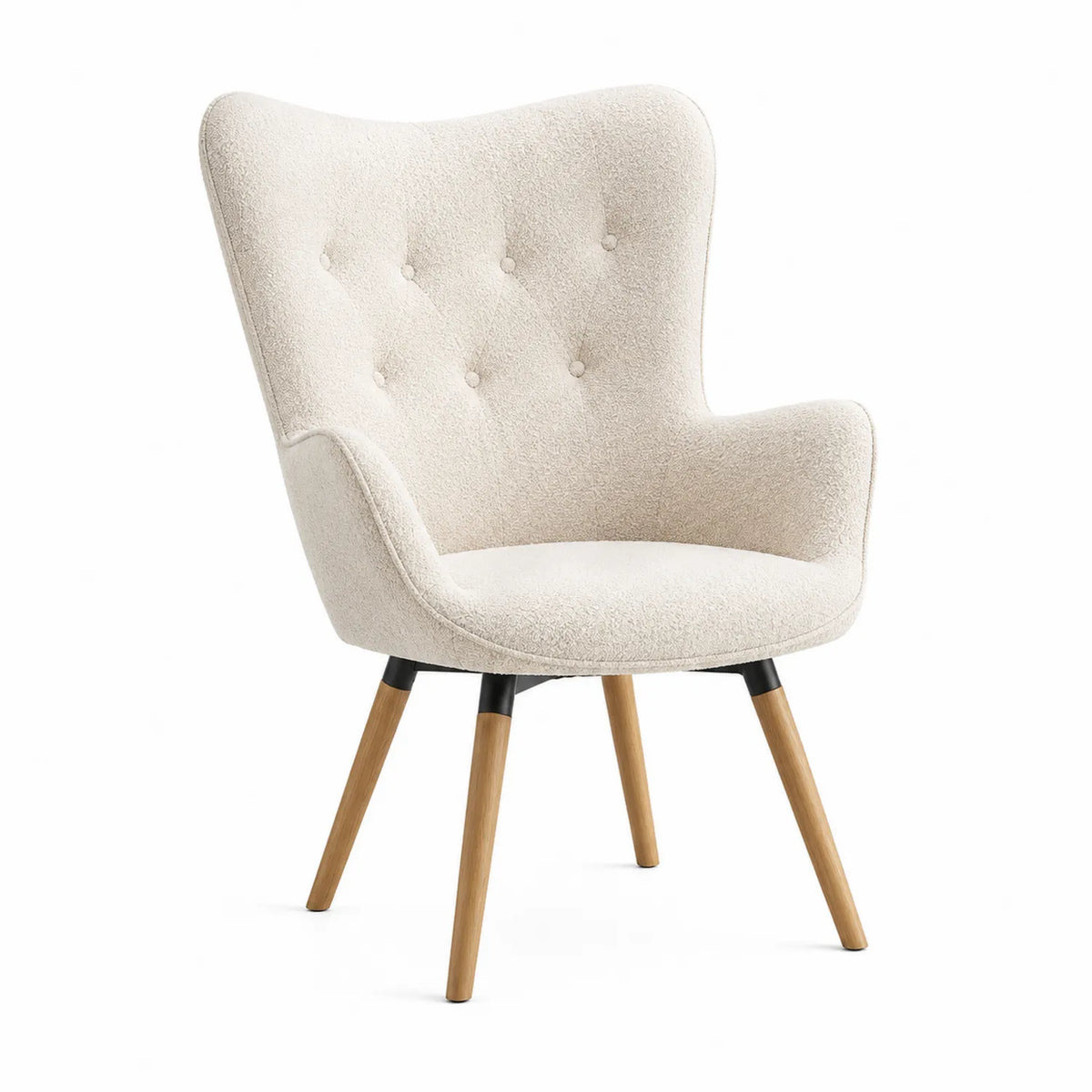 Silla de bouclé beige con patas de haya 85 cm