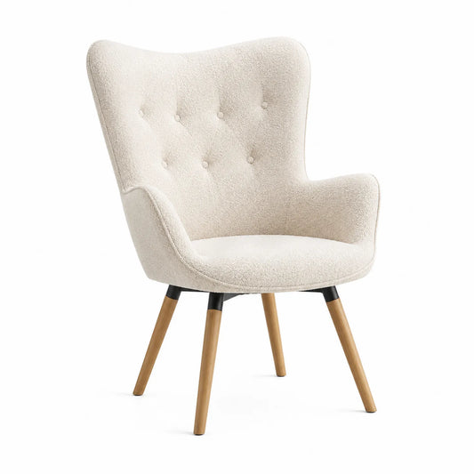 Silla de bouclé beige con patas de haya 85 cm