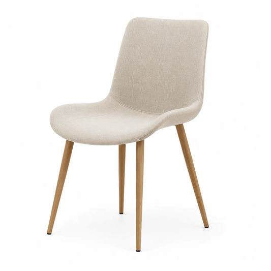 Silla de comedor tapizada en poliéster beige con patas de haya