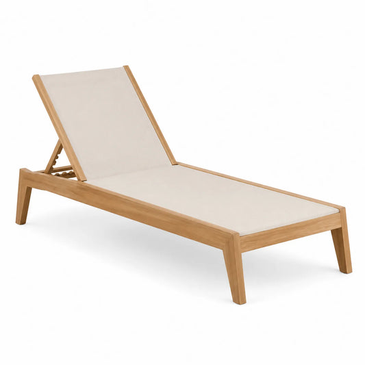 Tumbona de madera de teca y poliéster crema 200x65x35 cm