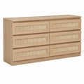 Cómoda de Madera con Frente de Ratán 6 Cajones
