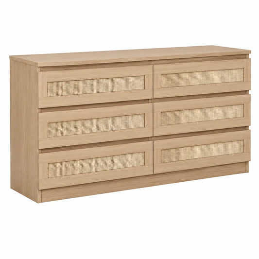 Cómoda de Madera con Frente de Ratán 6 Cajones