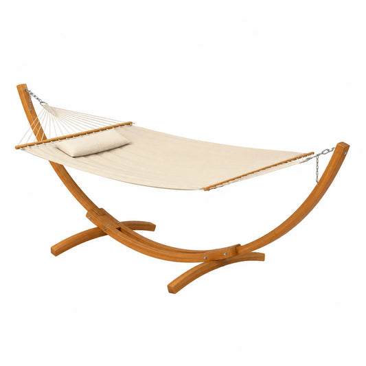 Hamaca de Algodón con Soporte de Madera para Exterior 200x150 cm Beige