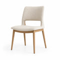 Silla de comedor tapizada en poliéster beige con estructura de madera