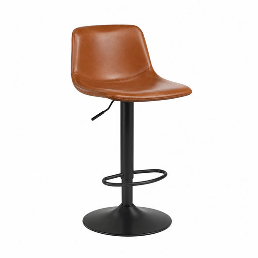 Taburete de bar de PU marrón y metal negro ajustable