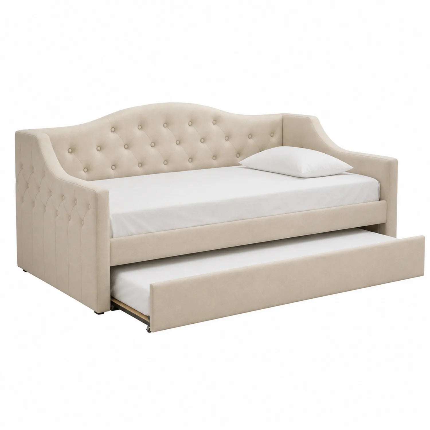Cama nido tapizada en poliéster beige con cama extraíble 200x90 cm