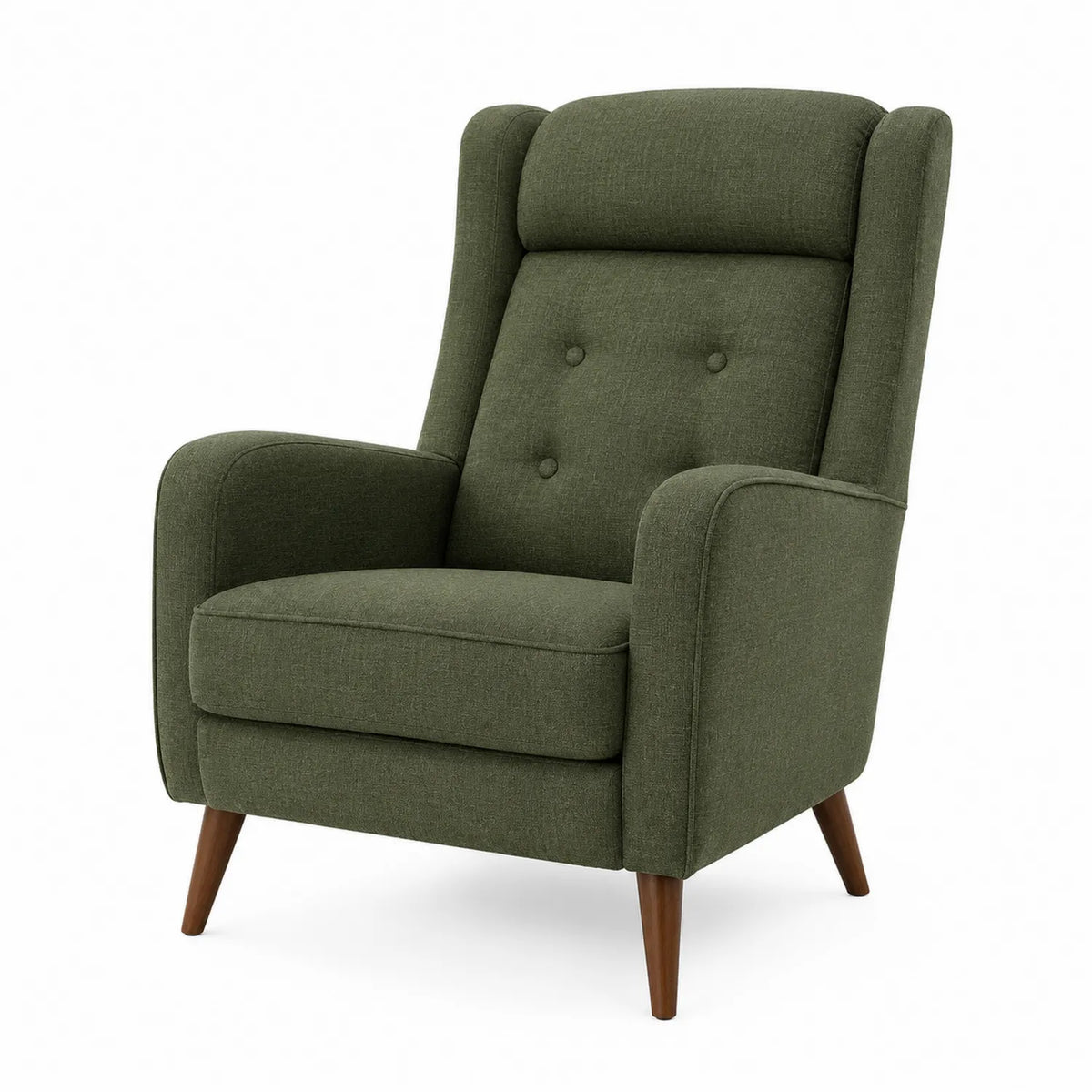 Sillón de tela de poliéster verde con patas de madera