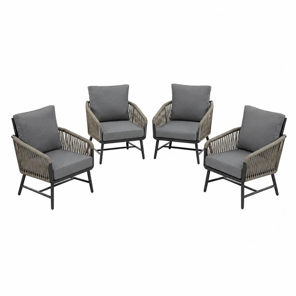 Conjunto de 4 Sillas de Aluminio y Cuerda Sintética Gris
