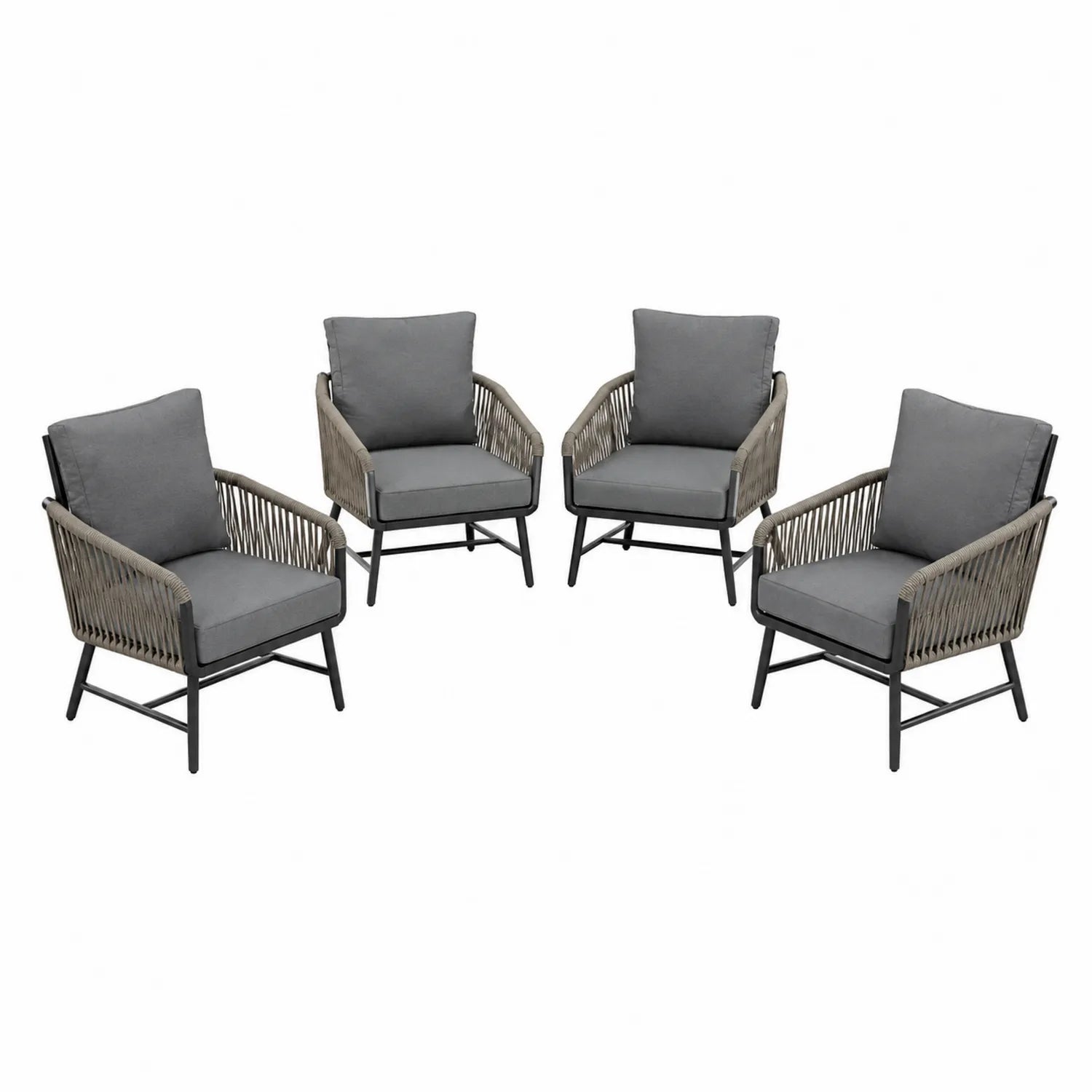 Conjunto de 4 Sillas de Aluminio y Cuerda Sintética Gris