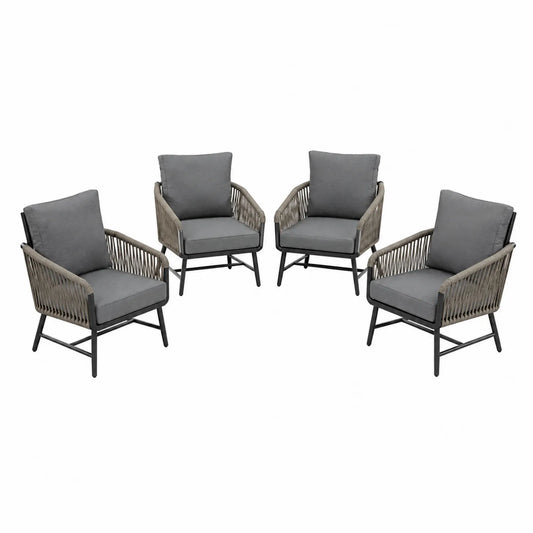 Conjunto de 4 Sillas de Aluminio y Cuerda Sintética Gris