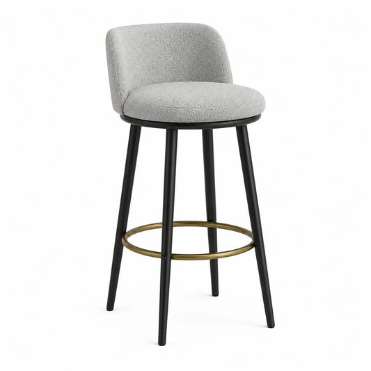 Taburete de tela poliéster gris y metal negro con reposapiés
