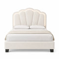 Cama doble con cabecero de poliéster beige 200x160 cm con LED