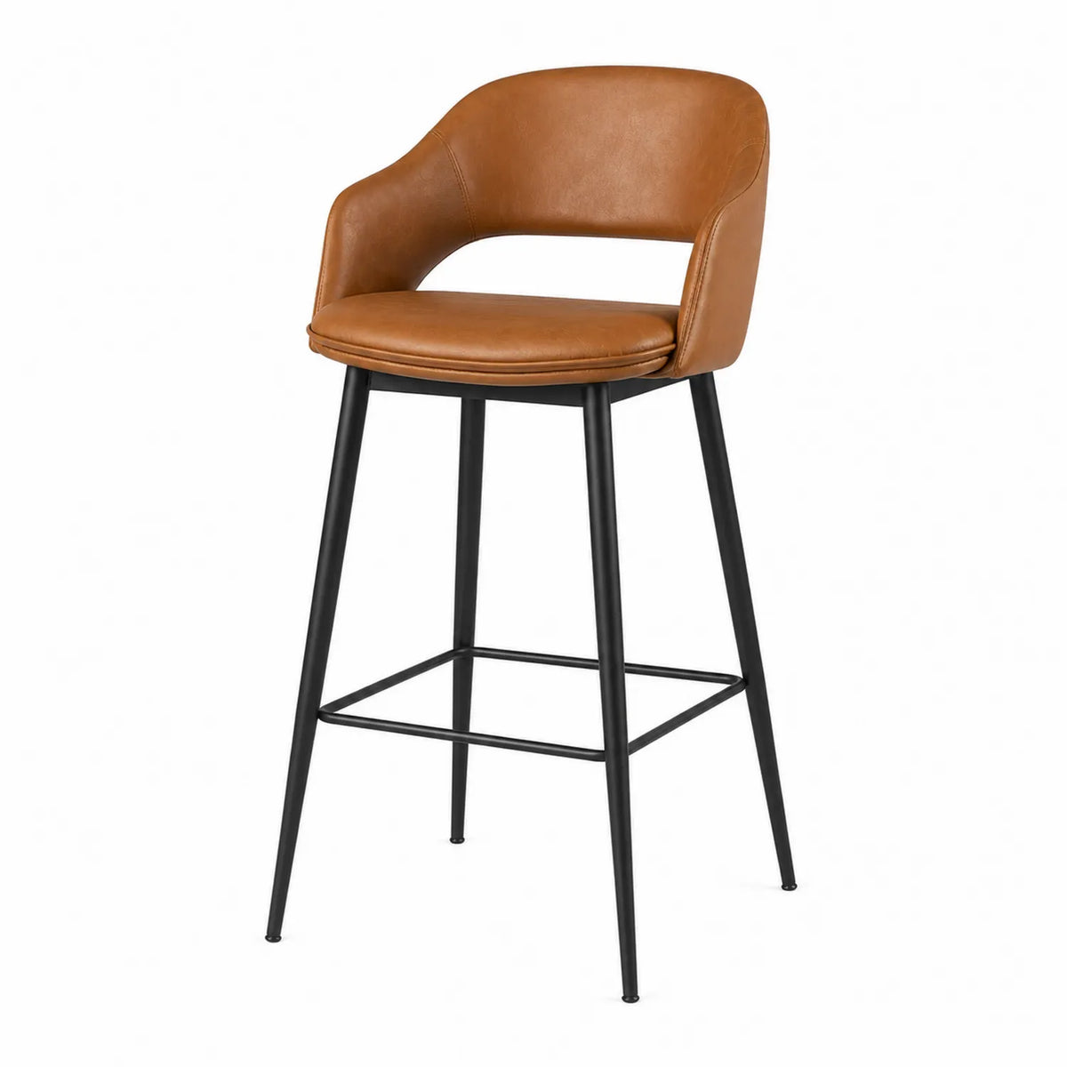 Taburete de Bar de Piel Sintética Marrón con Respaldo