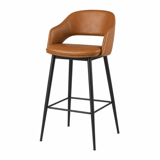 Taburete de Bar de Piel Sintética Marrón con Respaldo