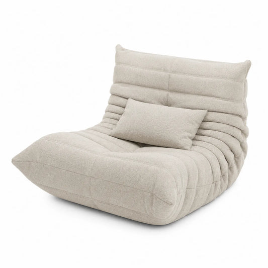 Sillón Chaise Longue de Tela de Poliéster Beige con Cojín