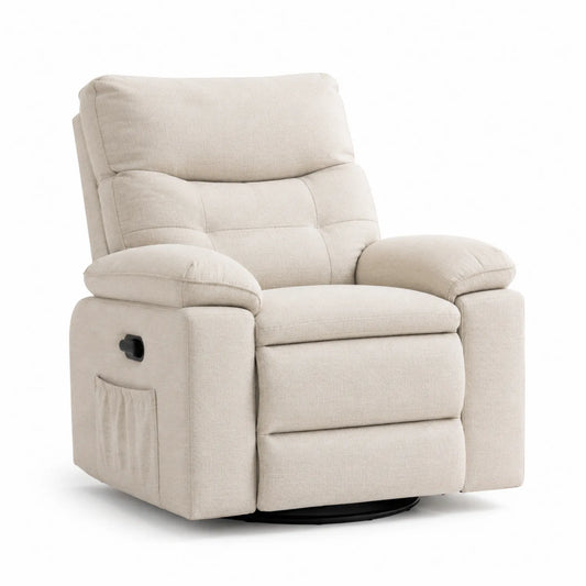 Sillón reclinable de poliéster beige giratorio 95x85x100 cm