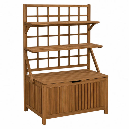 Banco de almacenamiento de madera de acacia con estantes 100x40x140 cm