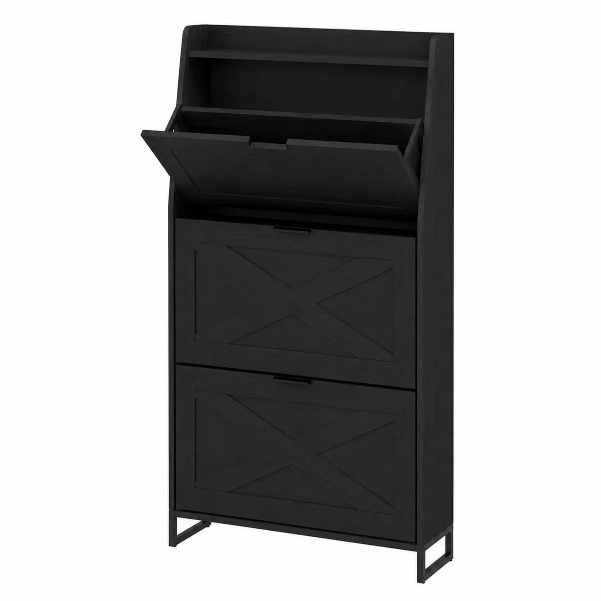 Zapatero de madera MDF negro con diseño de compartimentos 120x60x30 cm