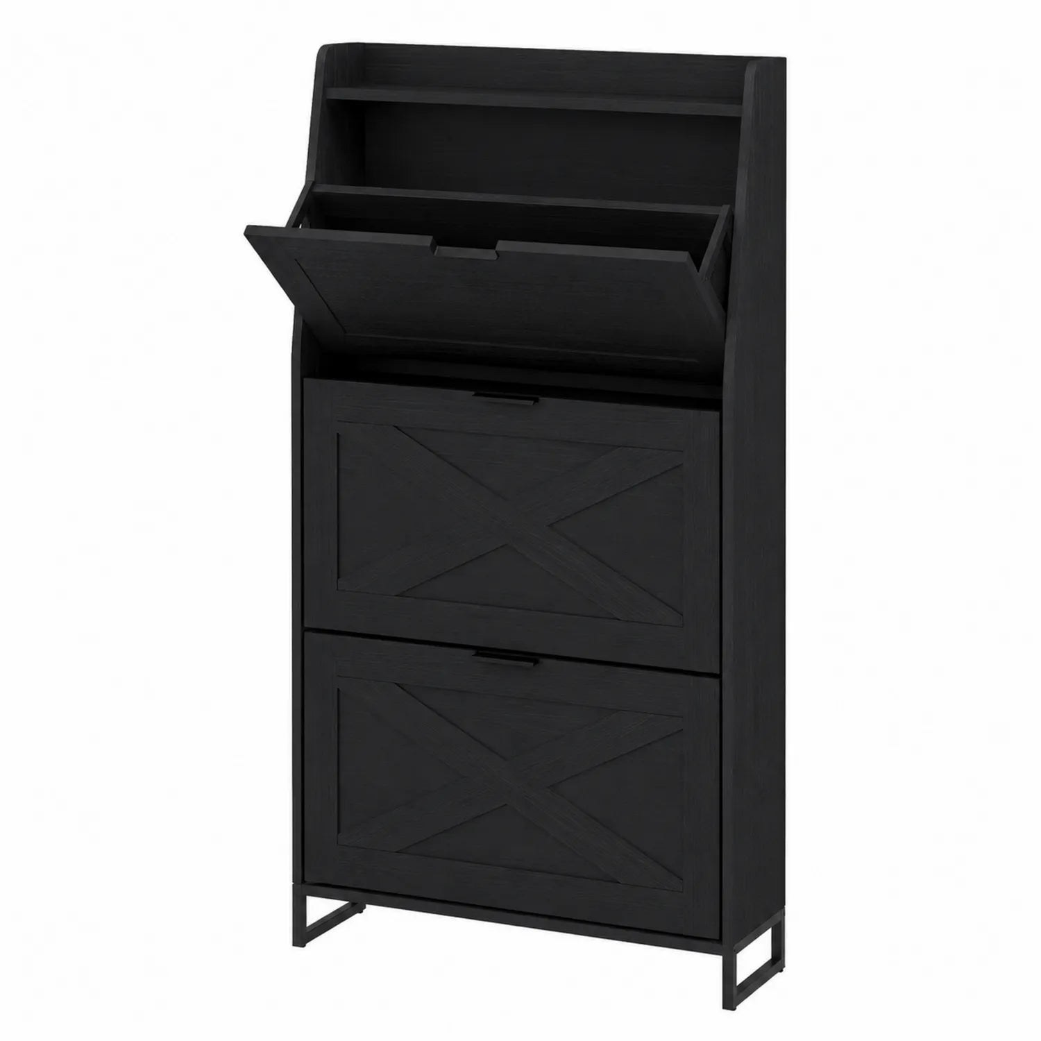 Zapatero de madera MDF negro con diseño de compartimentos 120x60x30 cm