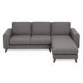 Sofá chaise longue de poliéster gris con patas de madera