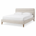 Cama de tela beige con patas de madera 200x160 cm